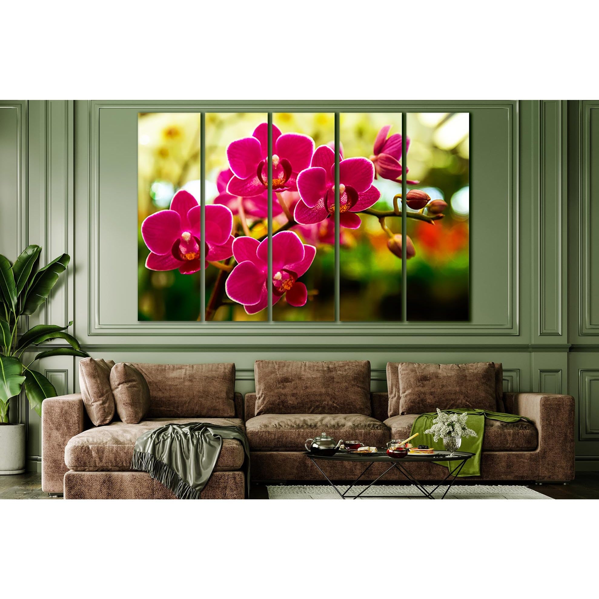 Lienzo decorativo de orquídeas en jardín tropical ZELLART WTD SL715 de 5 paneles 150x100 cm 3