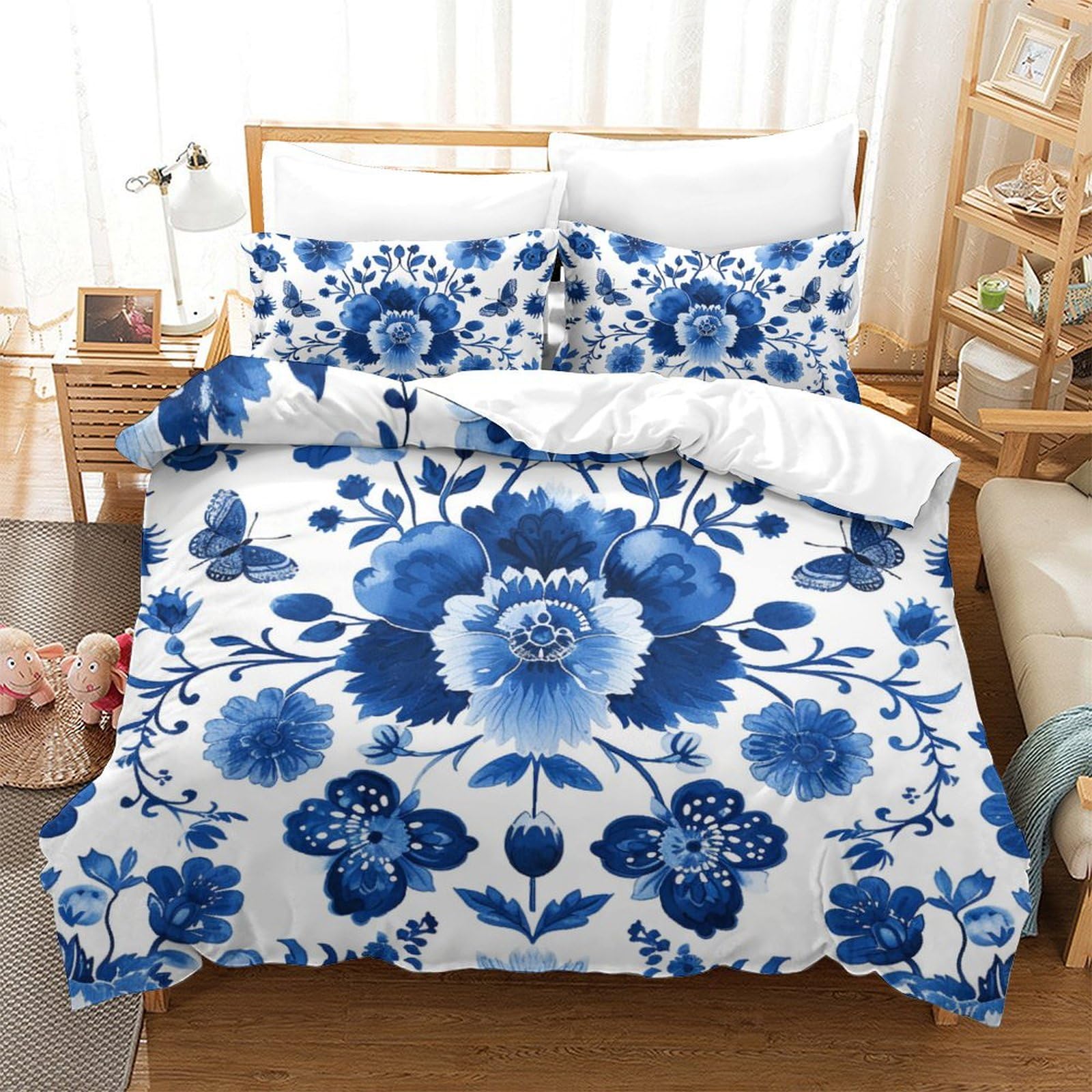 Parure de lit fleurs 3D pour chambre ado housse de couette king en microfibre douce