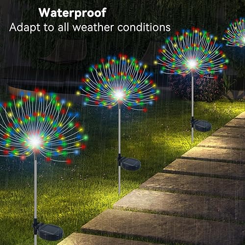 Miniatura 3 de Luces solares de jardín impermeables para exteriores, paquete de 2 120 luces LED solares de fuegos artificiales, decoración de jardín exterior para