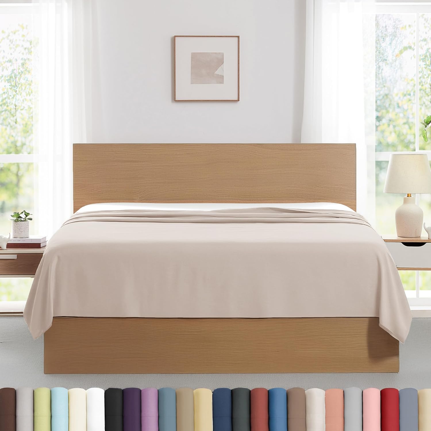 Southshore Fine Living, Inc. 2-Pack King Flat Sheet Only, Premium Oversized Bed Sheets, King Size Top Sheet 112" x 102" for Deep Mattresses, Set of 2 Flat Sheets, Natural Beige