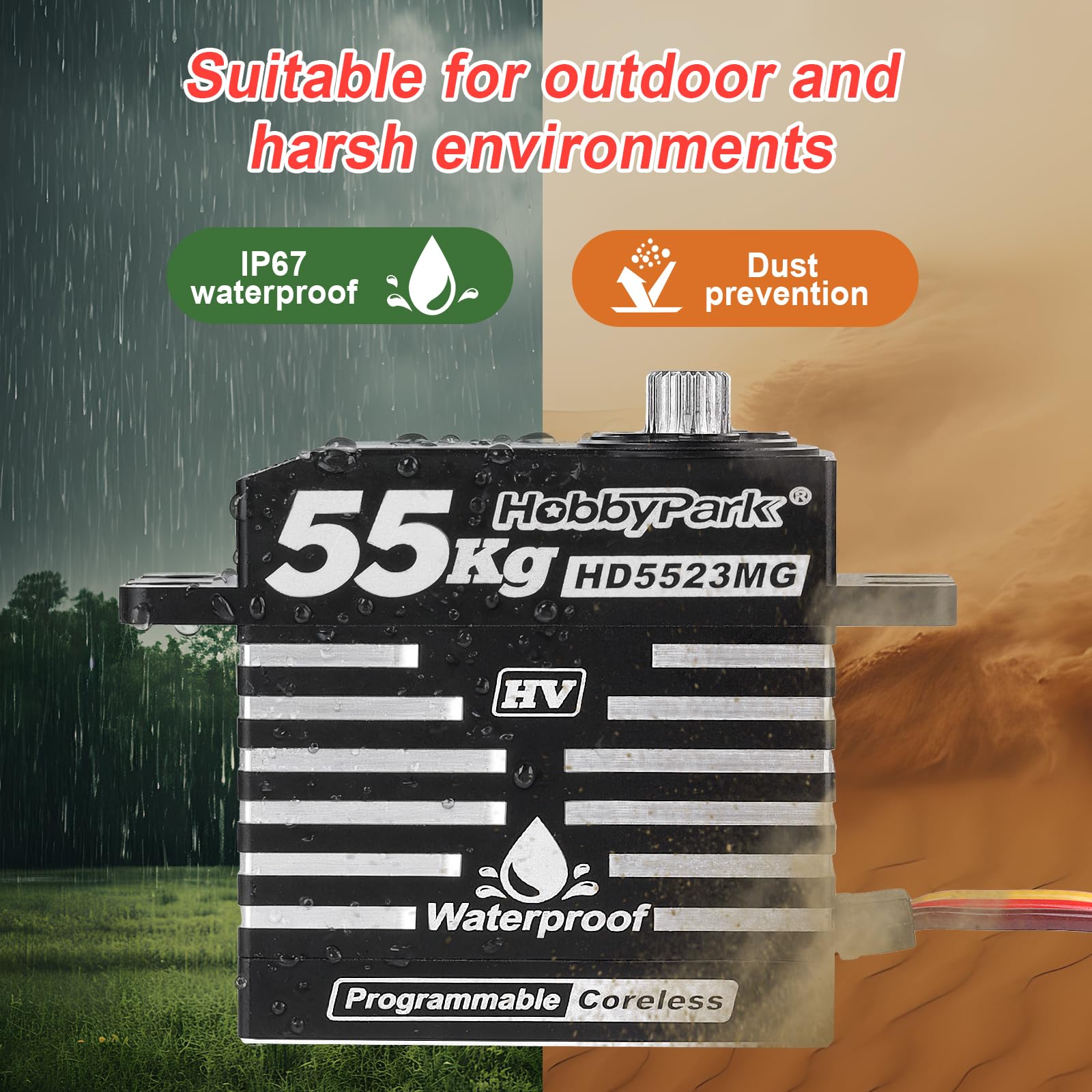 HobbyPark Impermeabile 55KG Servo Coreless Motore 8.4V HV Servo Alta Coppia Servo Full Metal Gear RC Servo Programmabile per 1/8 1/10 RC Crawler RC Camion RC Auto Buggy Robot 180 ° w/Servo Horn