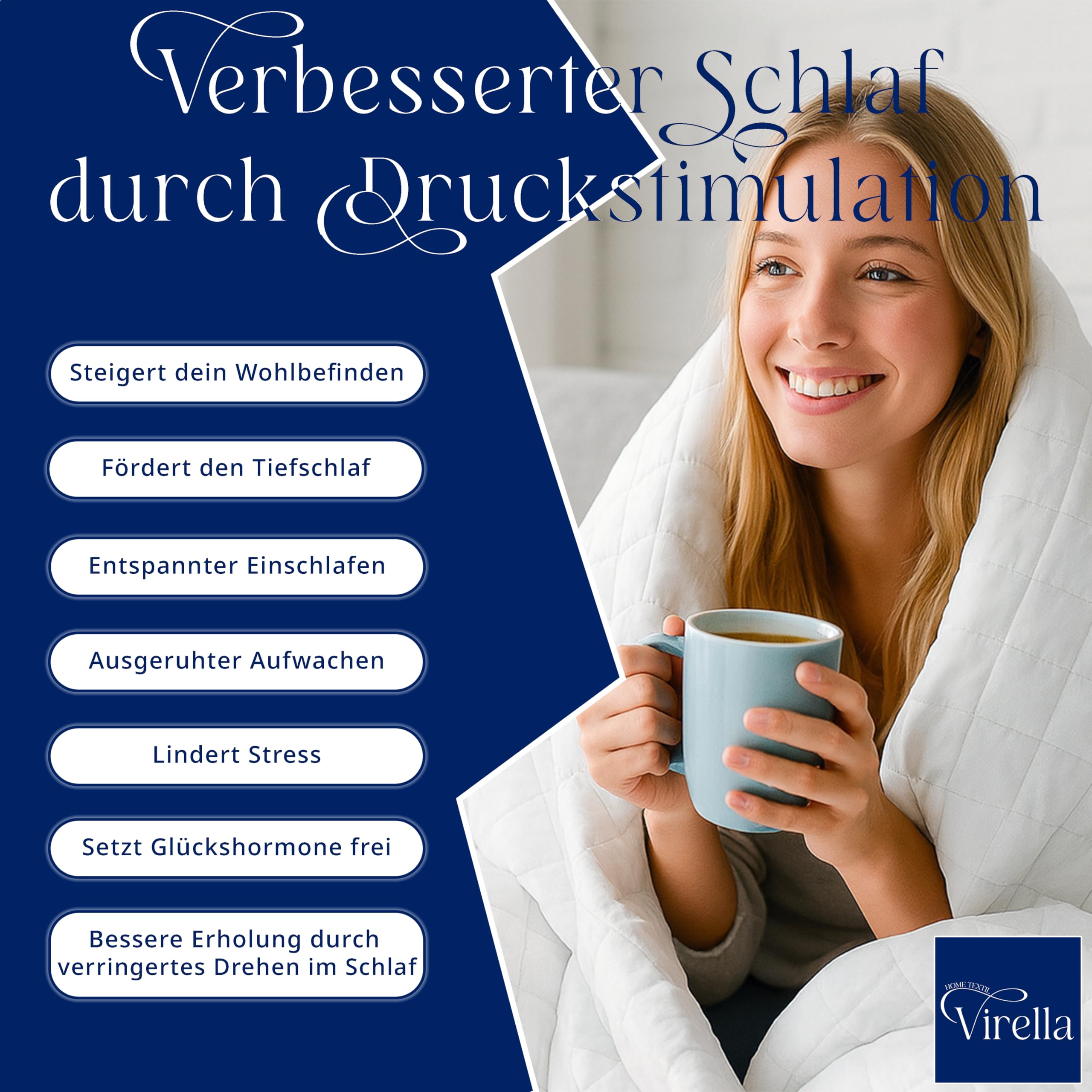 Virella Gewichtsdecke 135x200 7kg 100% Baumwolle Anti Stress Therapiedecke Schwere Decke