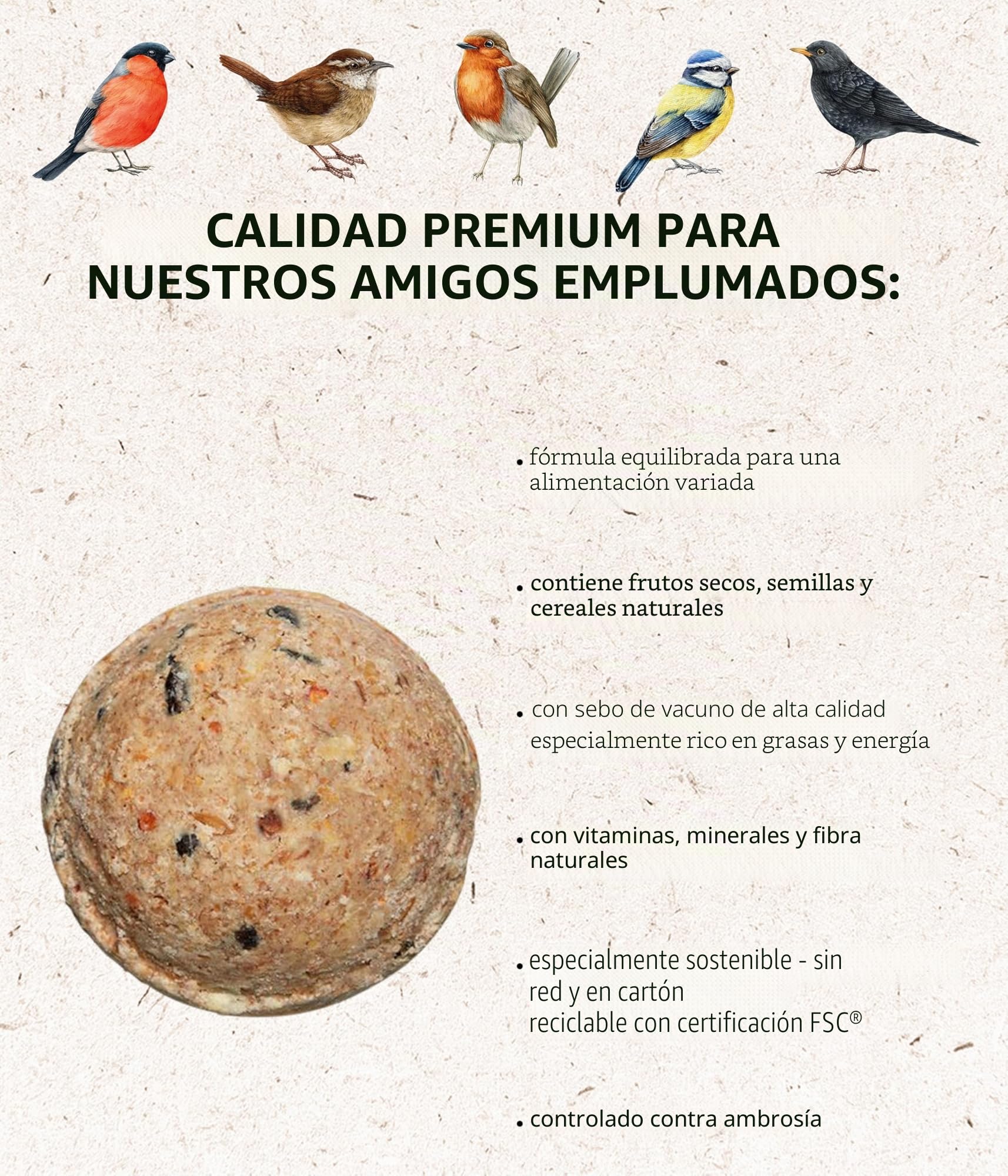 Dehner Natura Premium Bola de Masa sin Red, alimento para Aves Silvestres Durante Todo el año, Rico en proteínas y energético, alimento para Aves Silvestres, 30 Unidades de 90 g (2,7 kg), cartón de