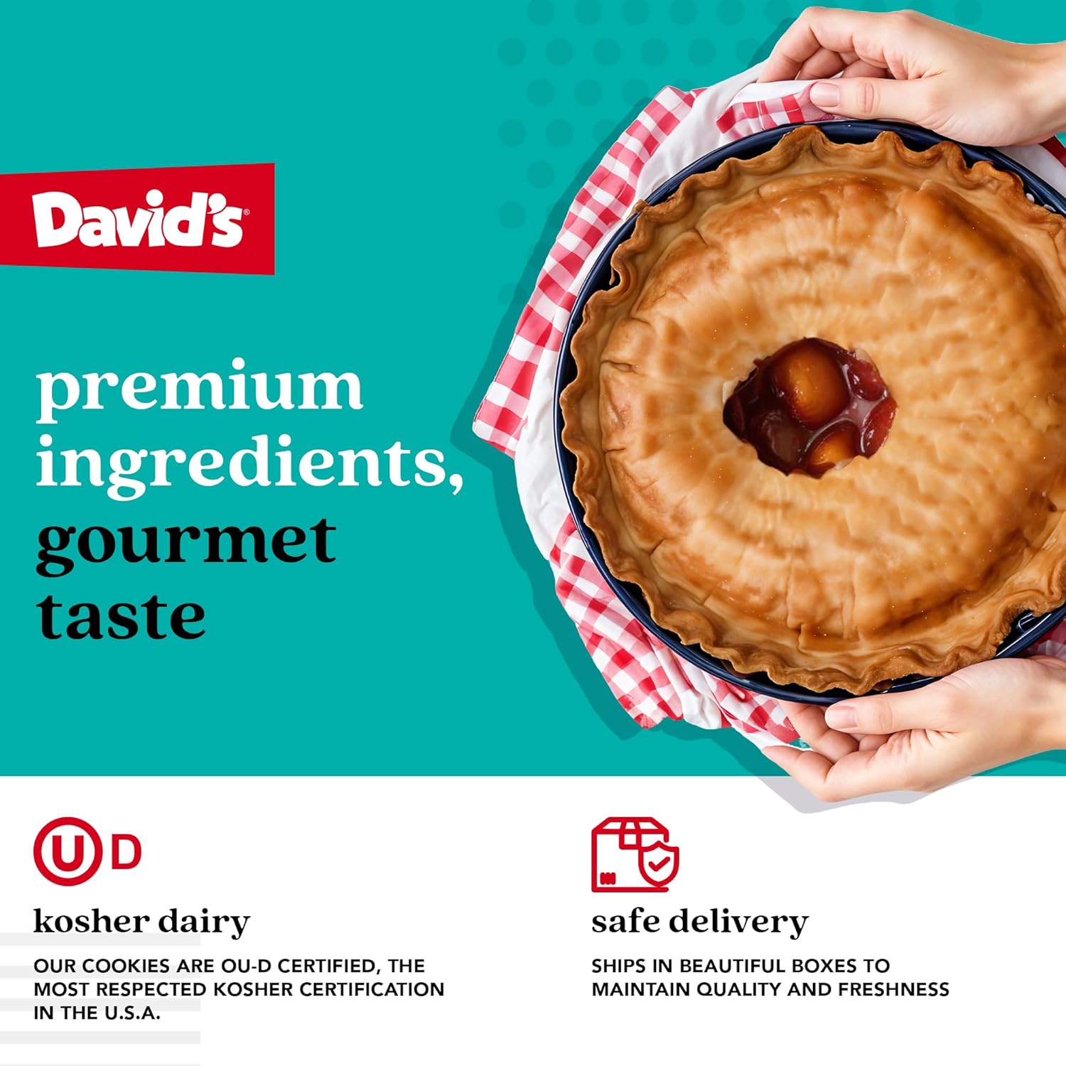 David's Cookies Ready To Bake Grandé Peach Pie 10" 2-Pack - Classic Fruit Pies, Sweet & Juicy Freestone Peaches - OU Kosher Dairy, Delicious Dessert Gift Box for Valentine's Day, Birthday Celebrations