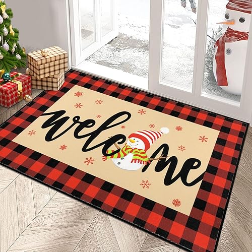 HEBE Tapete de Navidad para puerta delantera, 32 x 48 pulgadas, antideslizante, para árbol de Navidad, bienvenida, lavable, divertido, para