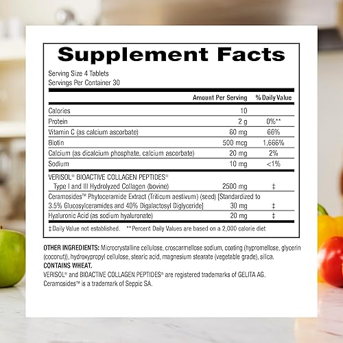 Miniatura 3 de Webber Naturals Collagen30 con ceramidas, péptidos de colágeno bioactivos, 120 tabletas, brillo hidratante, ayuda a mejorar la hidratación