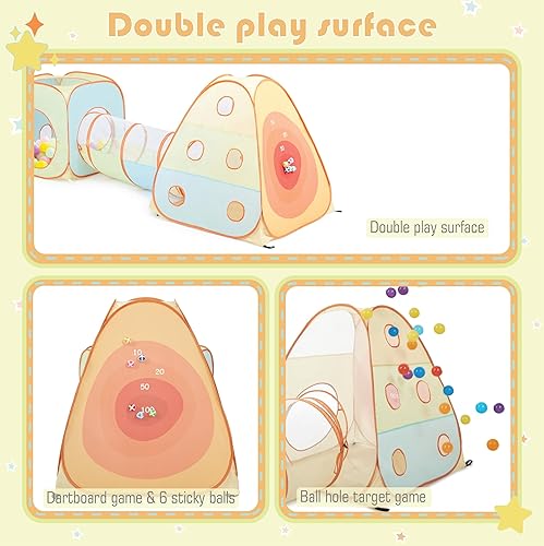 Miniatura 3 de UTEX Tienda de campaña para niños con túnel, tienda de campaña desplegable 3 en 1, túnel de gateo para niños pequeños, niños, niñas, juego objetivo