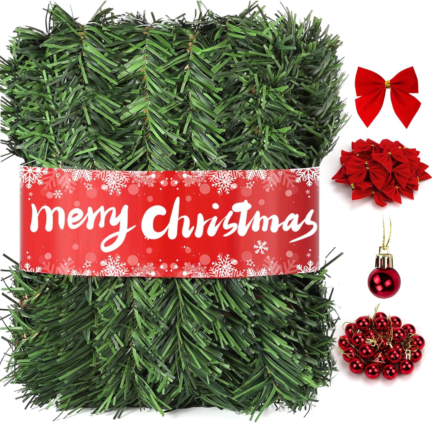 Christmas Garland, 72Ft Extra Long Artificial Garlands for Home Decor, with 36 Red Velvet Bows and 24 Decorative BallsFaux for Stair Railing Mantle Fireplace Indoor Outdoor Holiday Decorations Christmas Garland, 72Ft Extra Long Artificial Garlands for Home Decor, with 36 Red Velvet Bows and 24 Decorative BallsFaux for Stair Railing Mantle Fireplace Indoor Outdoor Holiday Decorations