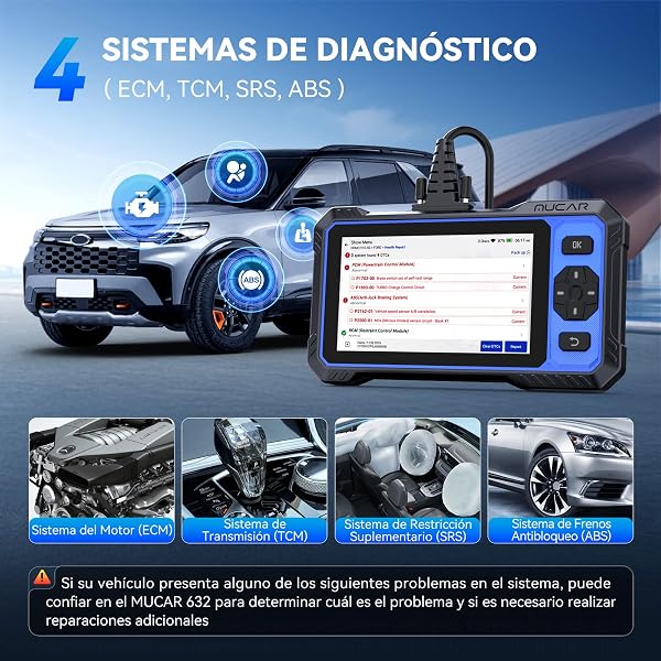 OBD2 Diagnosis, mucar 632 Diagnosis 4 System Multibrand Car (ECM/TCM/SRS/ABS), Car Diagnosis with 15 Reset Functions/Auto Vin/Active Test-Free Update - 3