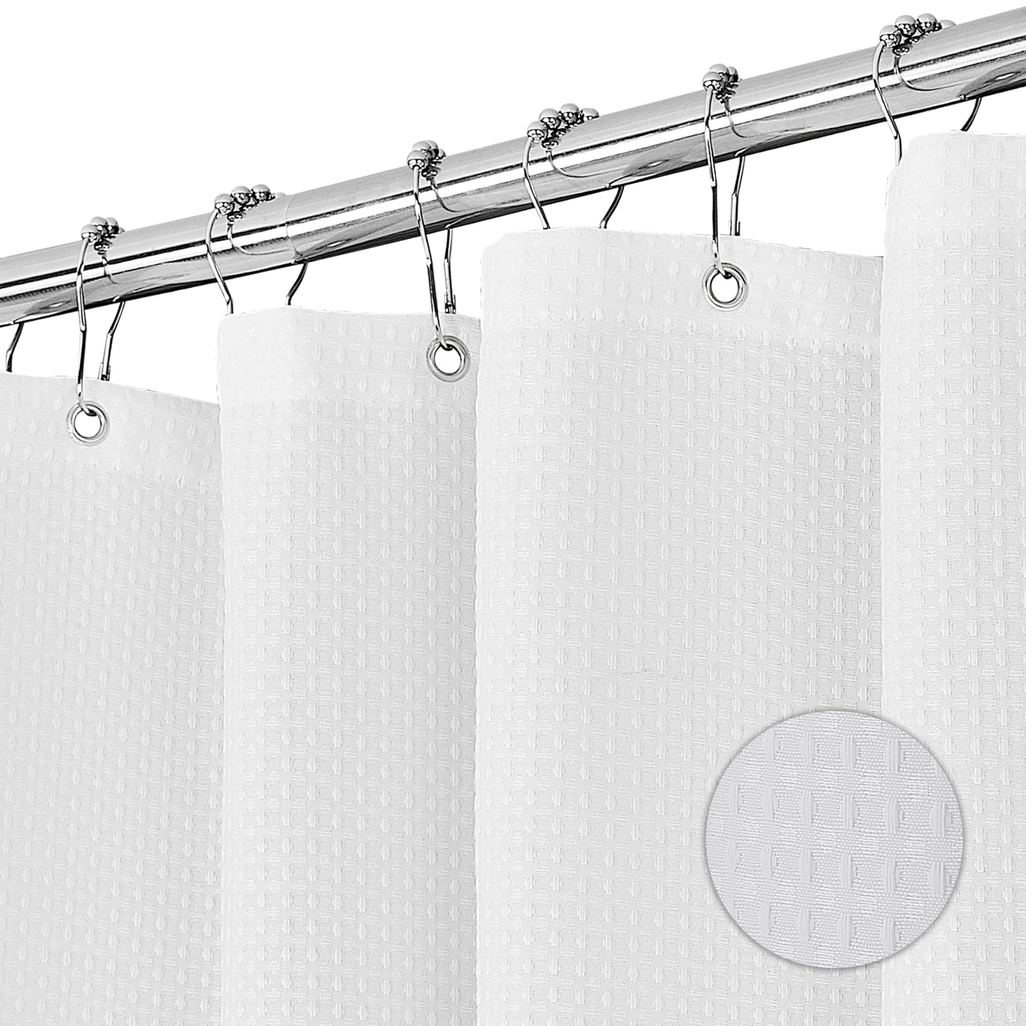 SWOYYU Cortina de Ducha Poliéster Cortina de Baño con 12 Ganchos Lavable a Máquina Impermeable para Bañera 180 x 200 cm Gofre Blanco