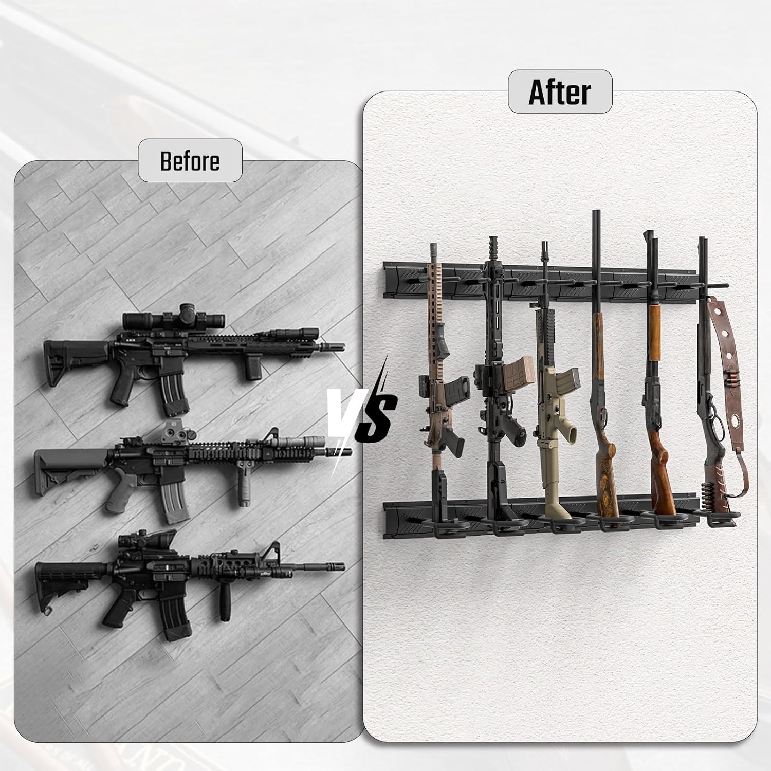 Gun-Rack,Adjustable Gun-Rack-Wall-Mount,Heavy Duty Steel Gun-Rack-for-Wall,Indoor-Gun-Racks 3/6/8/12 Slot Rifle-Rack Display Stand