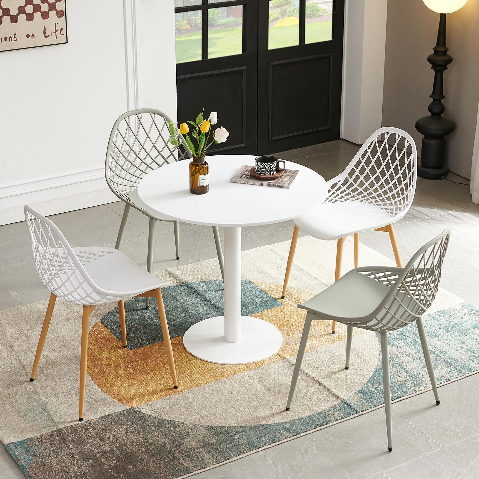 anekl Mesa Redonda Moderna Medieval Sofa Cocina Mesa pequeña Sala de Estar Dormitorio Oficina cafetería Mesa pequeña Minimalista, Blanco