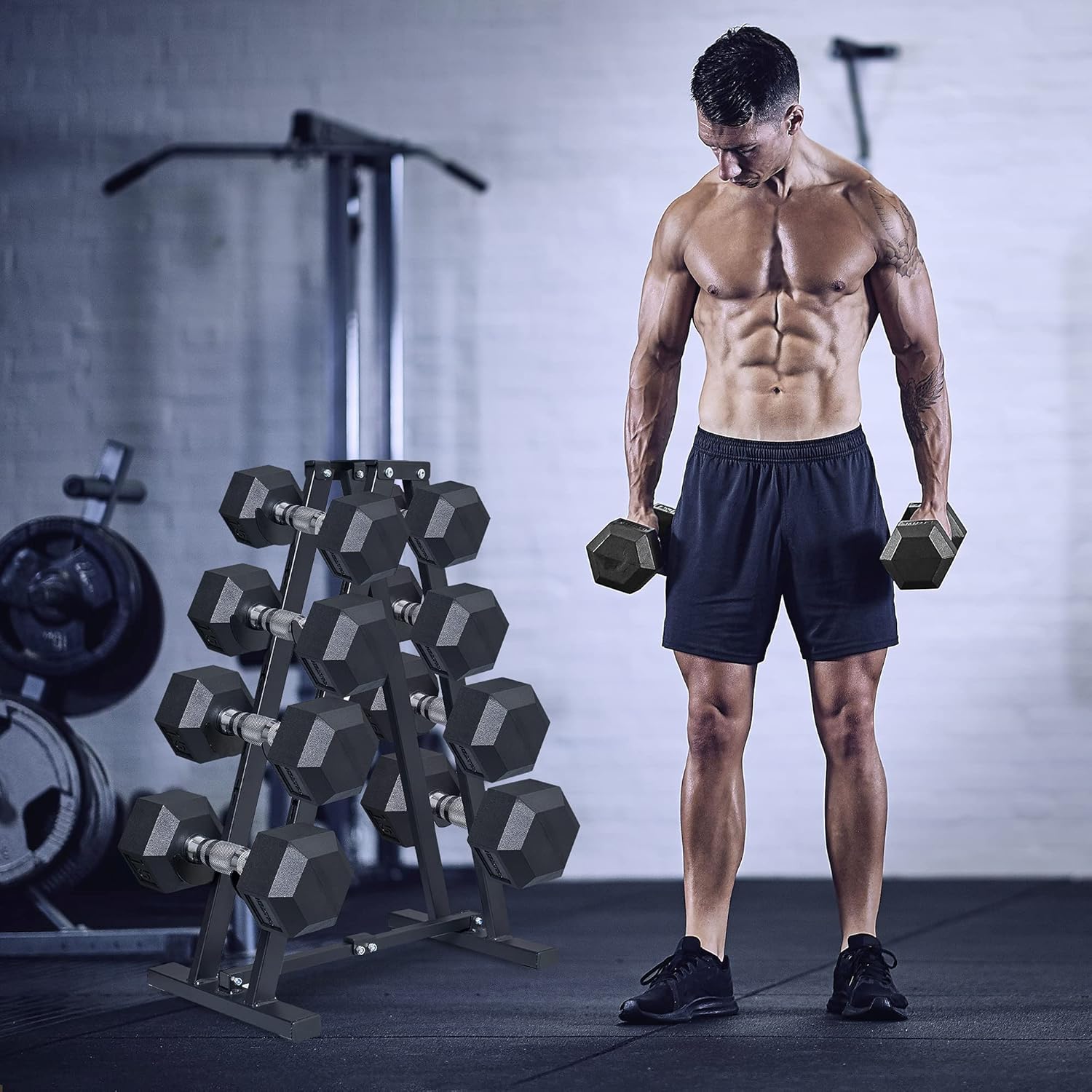 JOLISTEN Home GYM Accessories Dumbbell Rack Stand Only, Small Compact Weight Rack for Dumbbells, A-Frame Hand Weights Rack Holder (7 Tiers Adjustable) : Sports & Outdoors