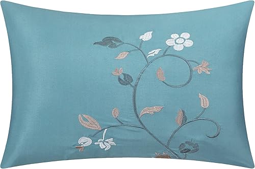 Miniatura 4 de Chic Home Sonita - Juego de edredón de 20 piezas con bloques de color, bolsa bordada floral, sábanas, tratamientos de ventana, fundas de almohada