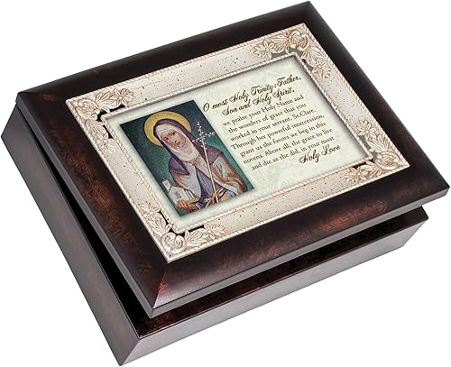 St. Clare "Pray For Us Italiano acabado de madera joyas caja de música Reproduce Canción Ave Maria