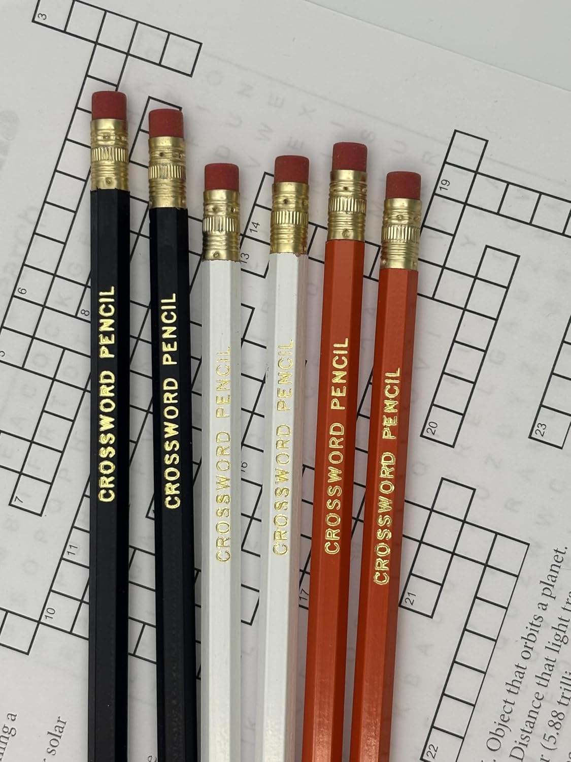 Crossword Pencils Set, 6-Pack, Crossword Gift, Puzzler Gift (Orange/Black/White) image 2