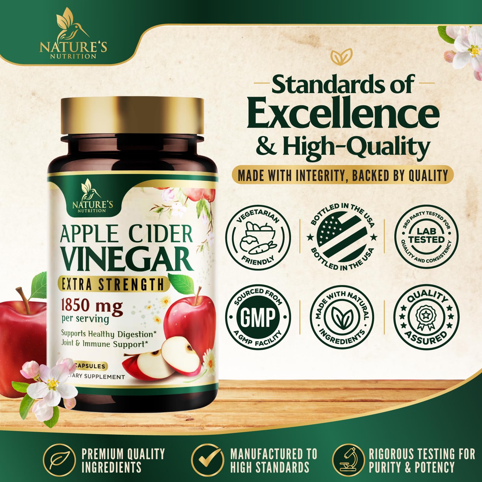 Apple Cider Vinegar Capsules 1877mg - Extra Strength Detox & Cleanse with Vitamin D & Zinc - Premium ACV, Joint Natural Digestion & Immune Support - Vegetarian Gluten Free Supplement - 120 Capsules — Amazon image 4