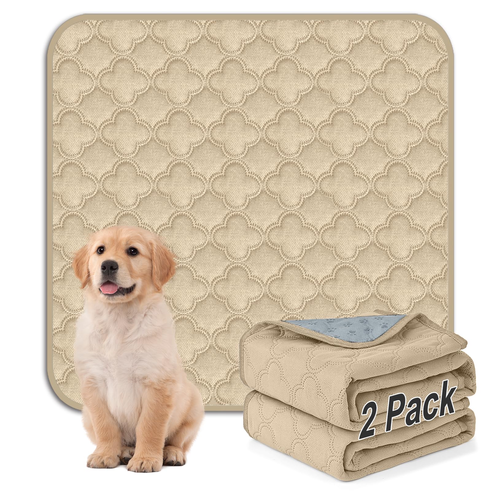 FunFurry Washable Pee Pads for Dogs - 2 Pack Reusable Pee Pads，Waterproof Puppy Pads，Pet Training Pads，Super Absorbent with Dog Paw Shape Non-Slip Backing (Cream, 31" X 36" - 2 Pack)
