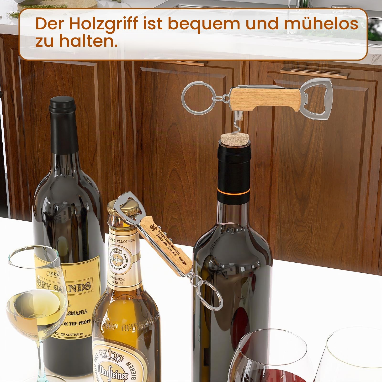 100 Stück Personalisierte Multifunktionale Hölzerne Flaschenöffner für Hochzeitsparty, Hochzeitsgeschenke für Gäste, gravierte Flaschenöffner Schlüsselanhänger aus Edelstahl, Holz