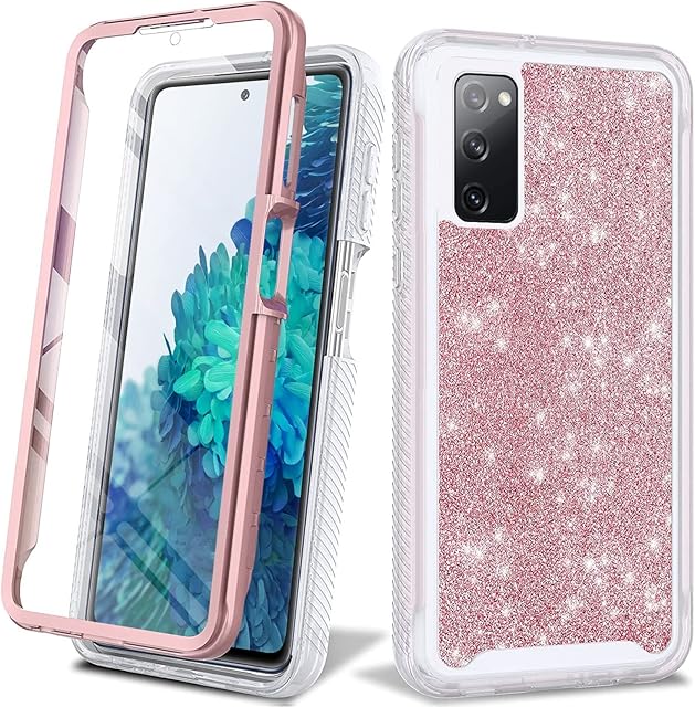 Fine Finet Compatiblew/Samsung S20 FE Case&Screen Protector, Galaxy S20 FE Glitter Full Body Case Women Girls, premium TPU Protection Shockproof Case Samsung Galaxy S20 FE 5G 6.5'' - Pink