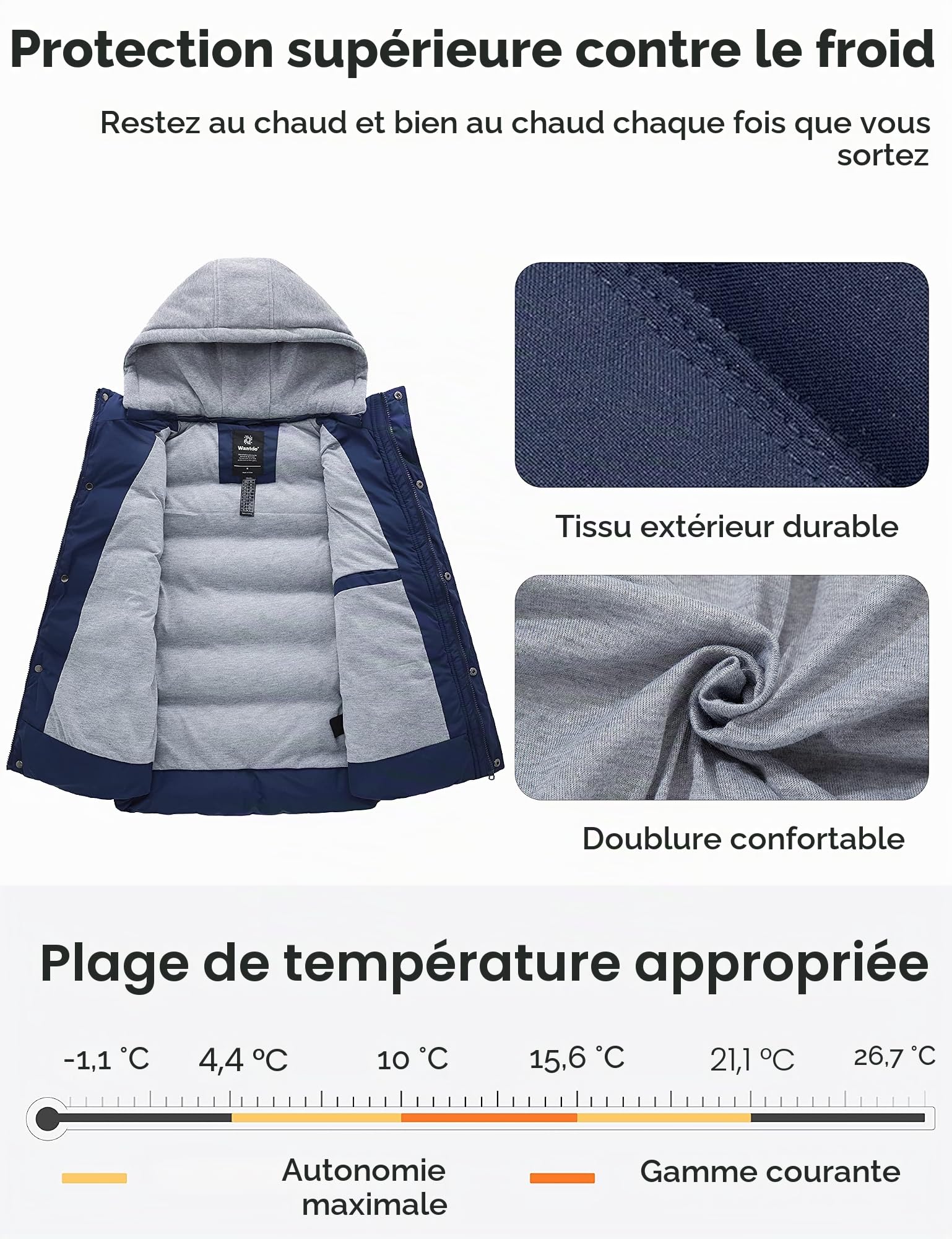 Wantdo Femme Gilet à Capuche Amovible Veste sans Manches Rembourrée Epaise | Gilet Sans Manches,Matelassé,Décontracté,en Tissu épais,Thermique,Coupe-vent,Chaud,Vêtement d'hiver,avec Isolation Thermique