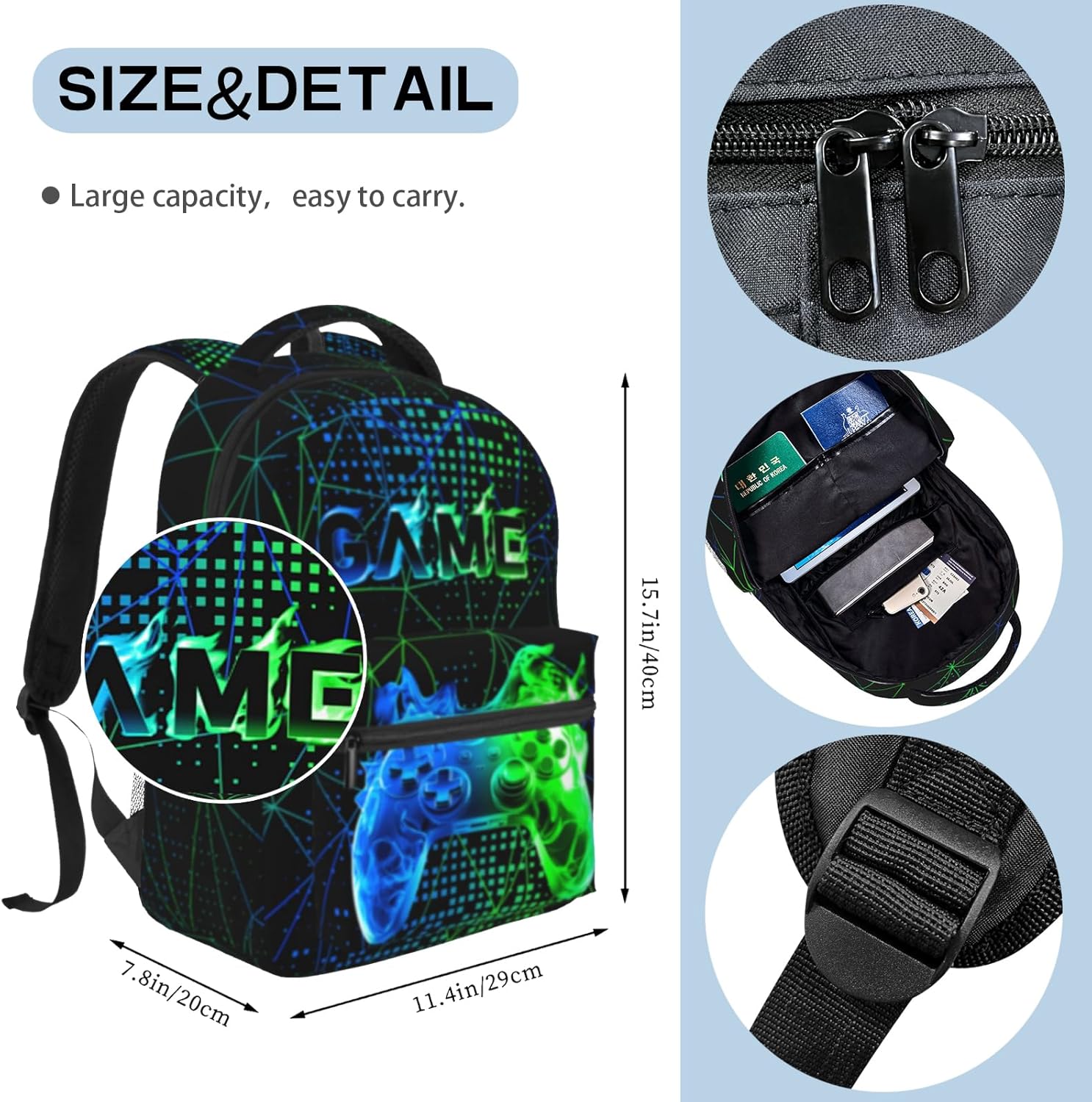 School Backpack For Boys Gaming Boys Backpack Cool Game Bookbag For Kids Children Elementary Middle School Ages 6-18 Video Game Back Pack - Image 2