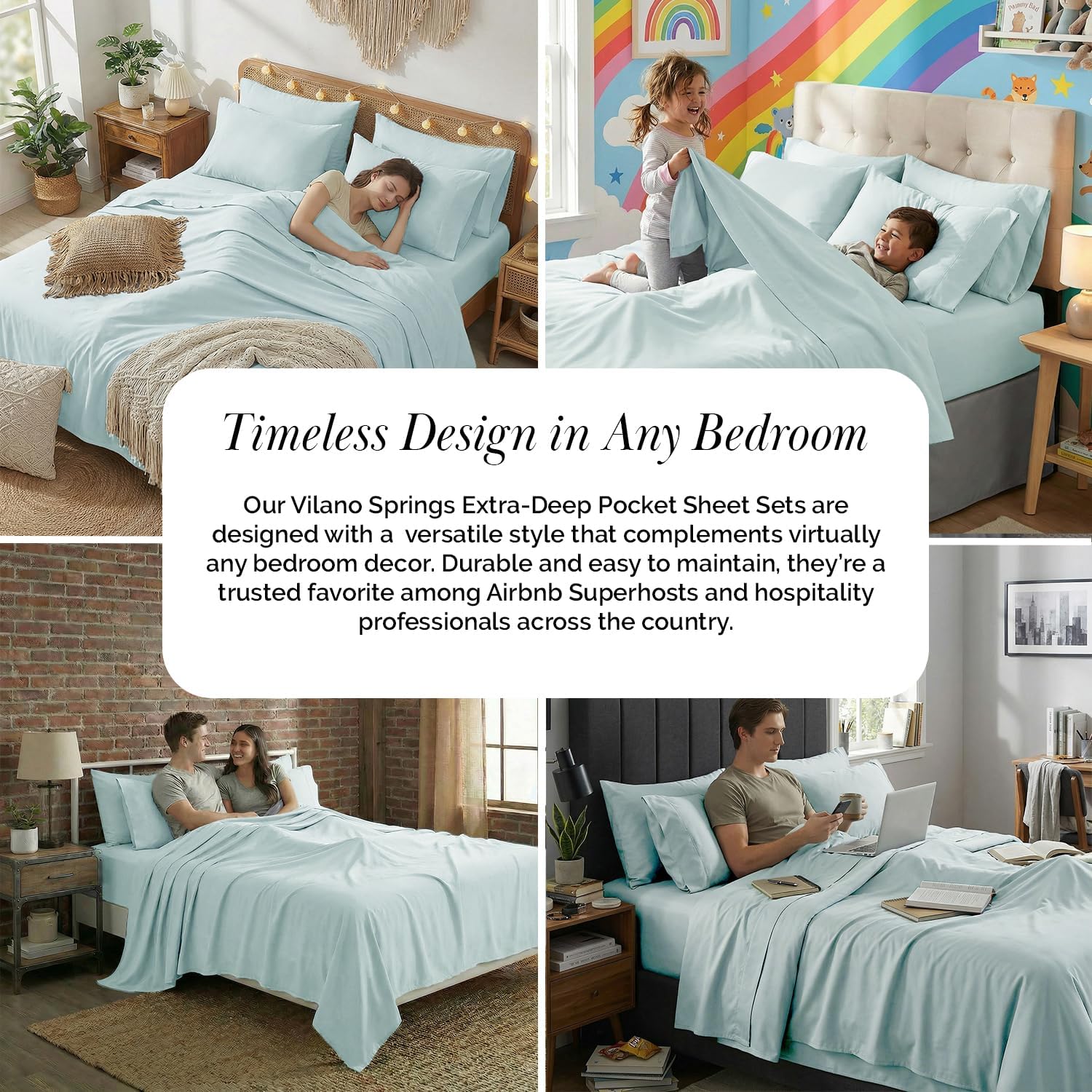 Southshore Fine Living, Inc. Extra Deep Pocket Queen Sheet Set Fits Up to 21 Inches, 6 Piece Microfiber Bed Sheets Queen Size, Pet Hair Resistant Bedding Breathable Soft Microfiber, Sky Blue Sheets
