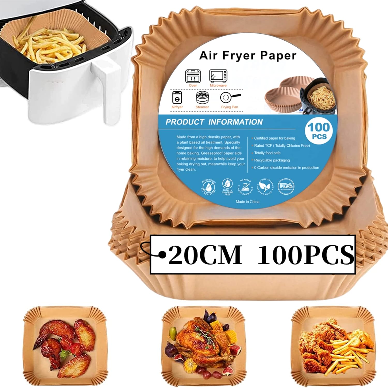 Carta Forno Per Friggitrice ad aria,100 PZ carta per friggitrice ad