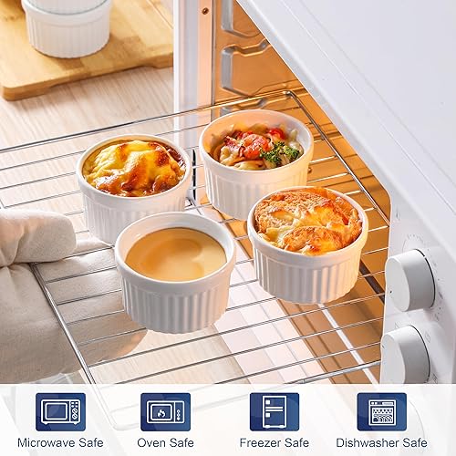 Miniatura 5 de LOVECASA Ramekins - Juego de 6 platos de soufflé de porcelana blanca de 6 onzas para creme brulee, aptos para horno, para hornear pasteles de lava,