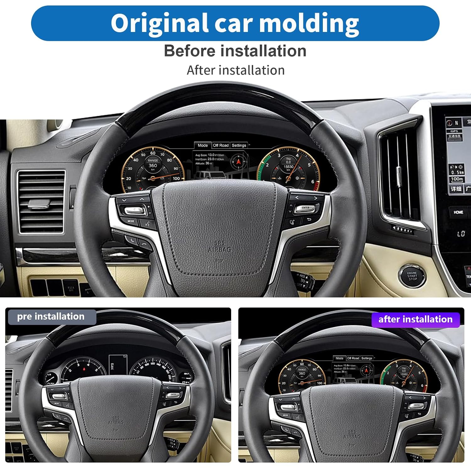 Digital Instrument Cluster Display for TOYOTA Land Cruiser 200 2008-2020 Multifunctional Dash Speedometer Upgrade, 12.3"HD screen1920*720, 2S Fast Boot, Plug&Play, Non-Destructive Install, OTA Upgrade