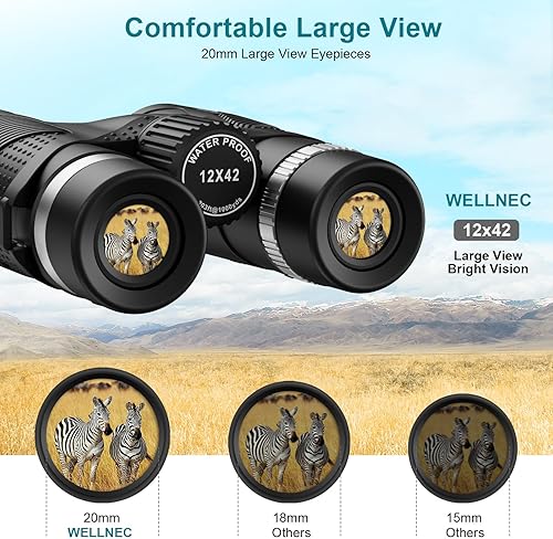 Miniatura 2 de Prismáticos para adultos, caza y observación de aves  WELLNEC 12 x 42 HD 3671000 yardas, prismáticos de alta potencia con prismas BaK4 Pro Birding
