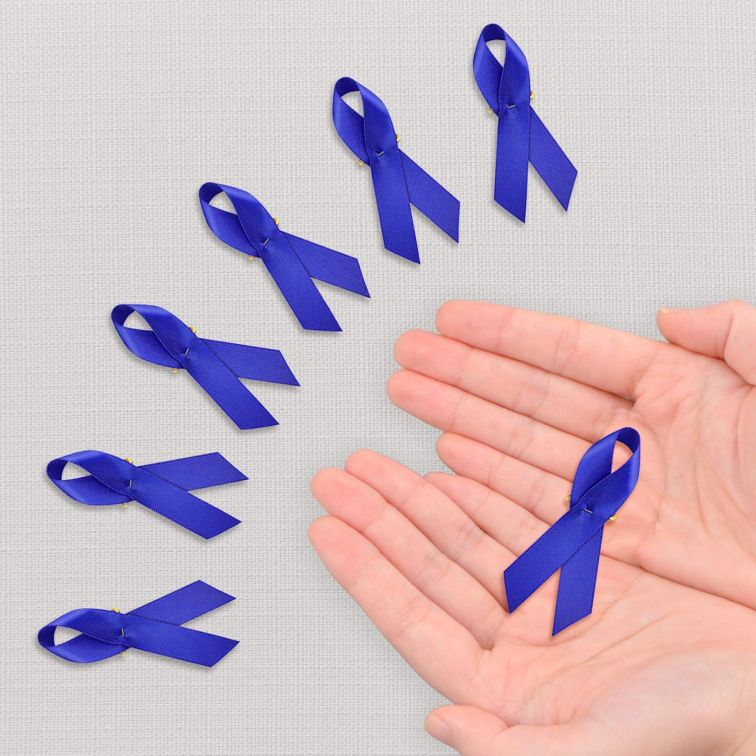 WANDIC 100pcs Blue Ribbon Satin Pins Colon Cancer Prostate Cancer Awareness Ribbon Pins Blue Brooch with Safety Pins for Men or Women 7.5 * 4cm - Image 4