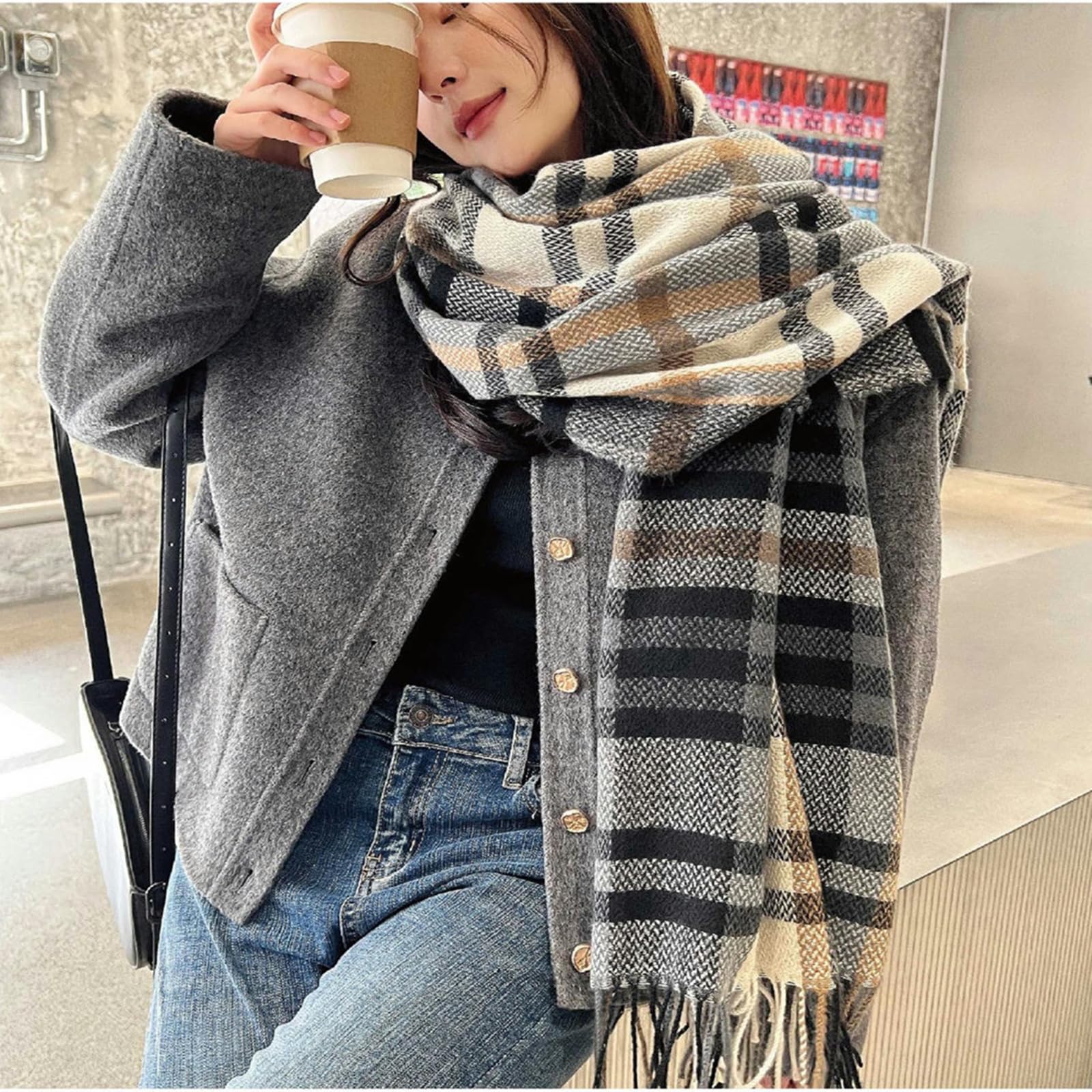 Sciarpa Donna Sciarpa da Donne Addensata di Medio-Lunghezza Dolce Dolce Imitazione Calda Imitazione in Cashmere Sciarl A Squarciale per Scialle Femmina-cammello-68 * 180 Cm