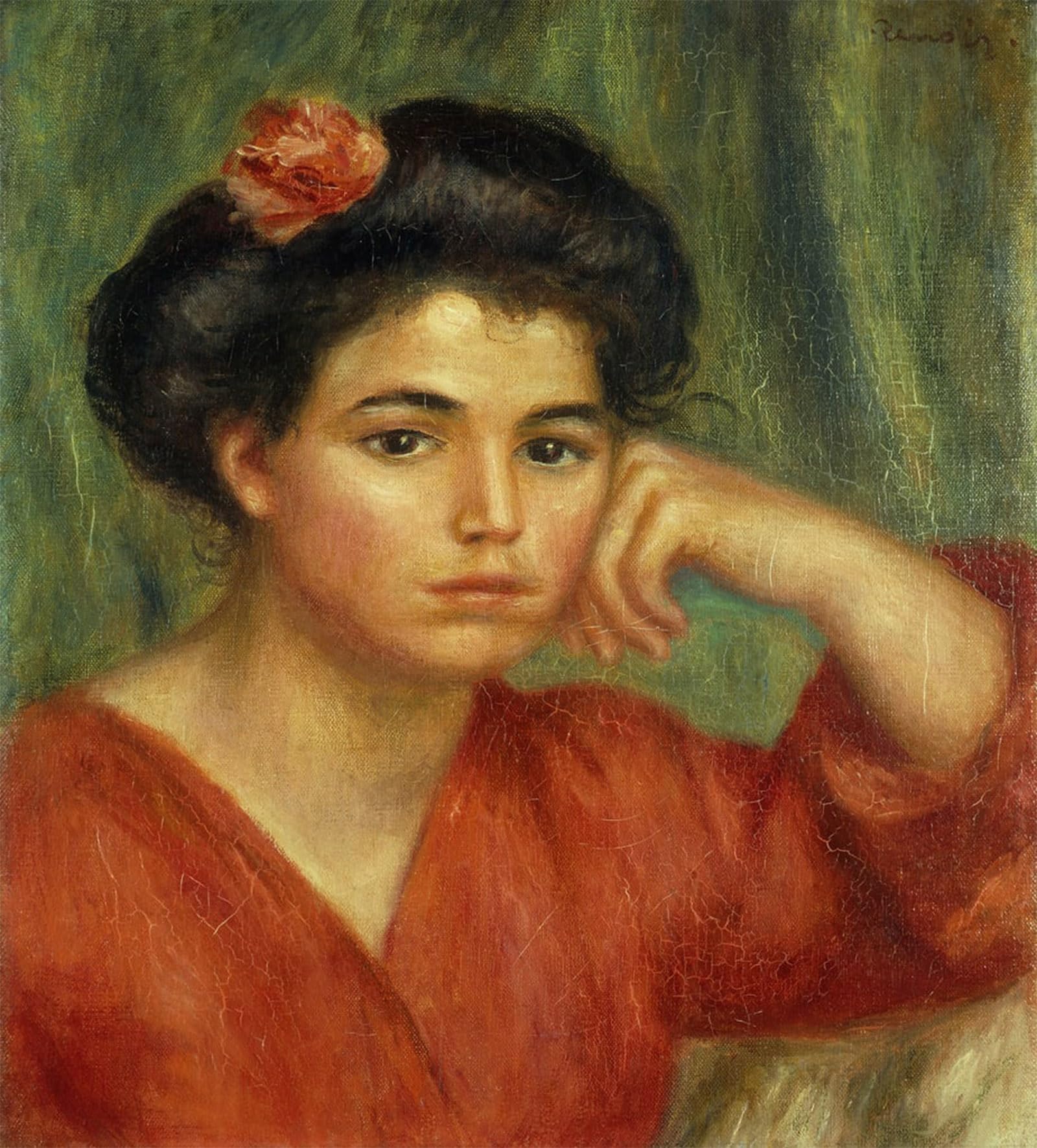 ARTXLXXBN Famous Painting Art Wall Decor Abstract Art Picture Young Woman with a Rose Jeune Fille a La Rose by Pierre Auguste Renoir Animal Pictures for Home Decor 60x90cm