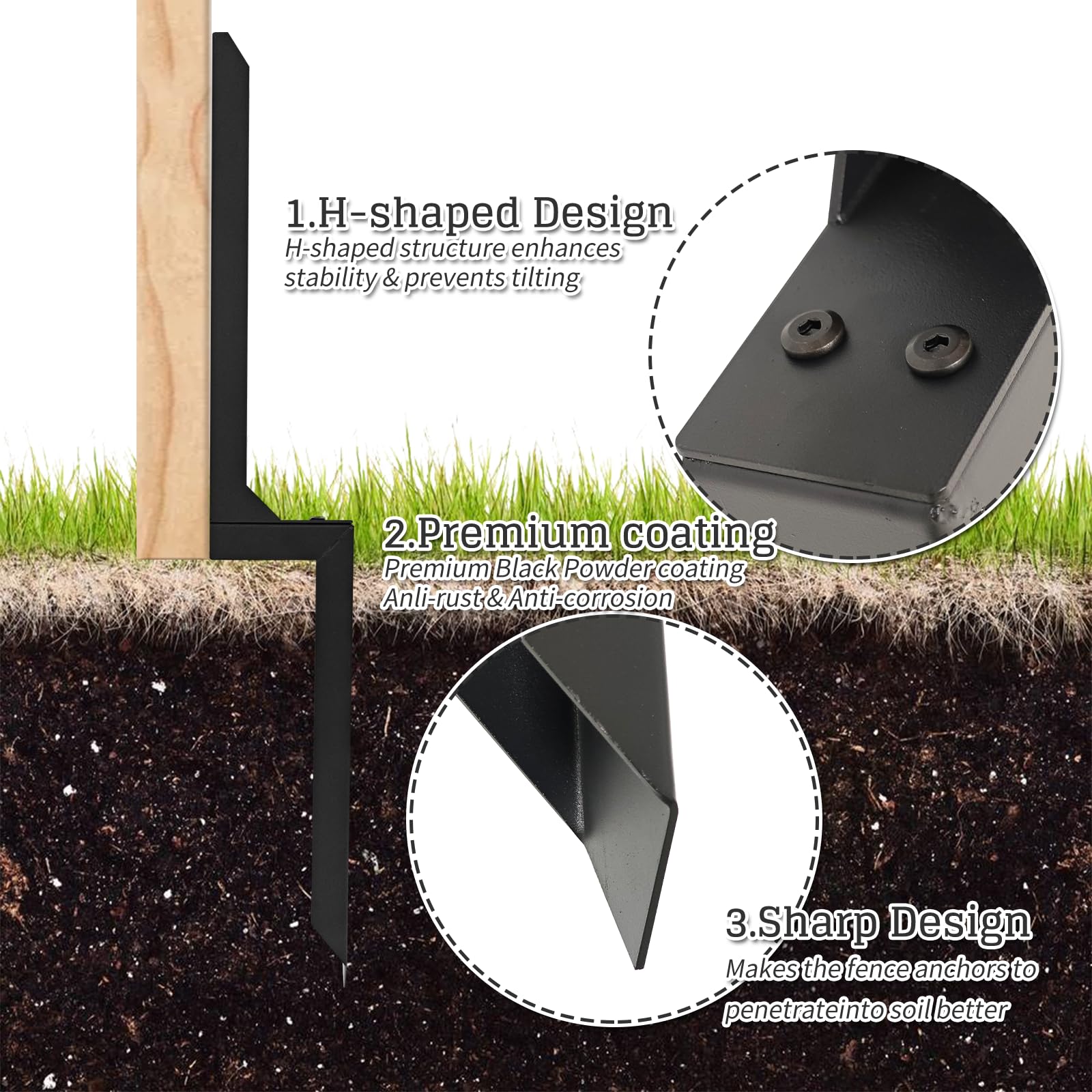 Juego de 2 estacas de reparación de postes de valla de acero resistente, estaca de tierra para postes de valla de madera inclinados o rotos, clavos de poste de valla de metal para un refuerzo y