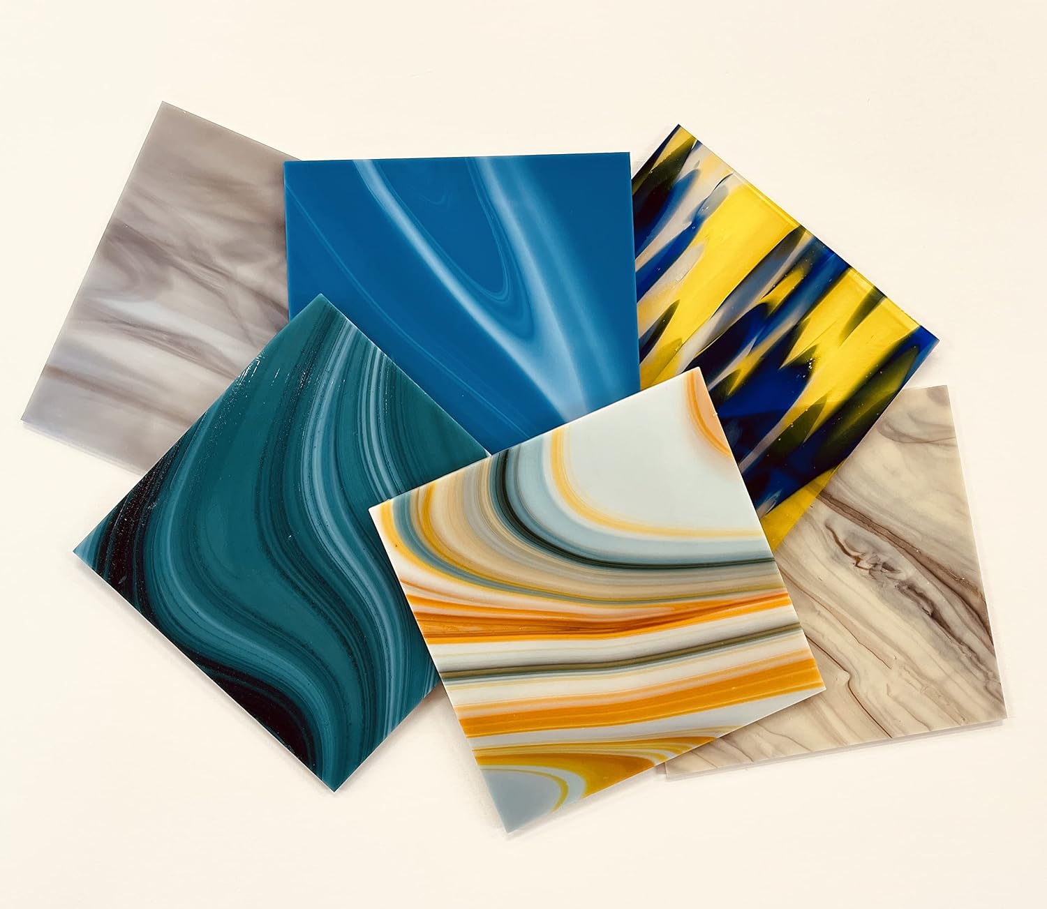 COE 96 Deluxe Assorted Fusible Glass Pack - 4 inch X 4inch Sheets - 6 Pack