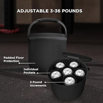 Fitness Reality Adjustable Dumbbells 10-45 Pounds, 3 lbs increments, OPTIONS: Single/Pair/Adjustable Weight Kettlebell