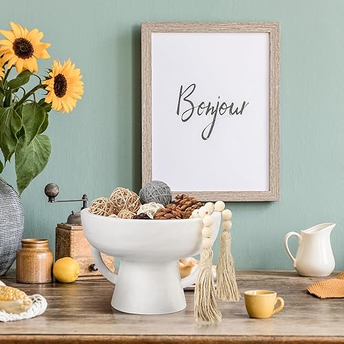 Miniatura 3 de Amyhill Juego de 2 cuencos de madera con patas de madera y guirnaldas de cuentas de madera con borlas, cuencos decorativos de madera para decoración