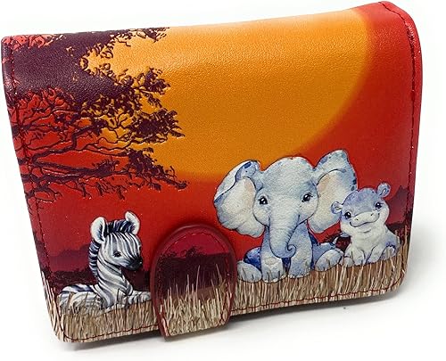 Shag Wear Babies of Africa Safari - Cartera pequeña de animales para mujeres y adolescentes, piel sintética vegana de 4.5 pulgadas, color rojo, Rojo