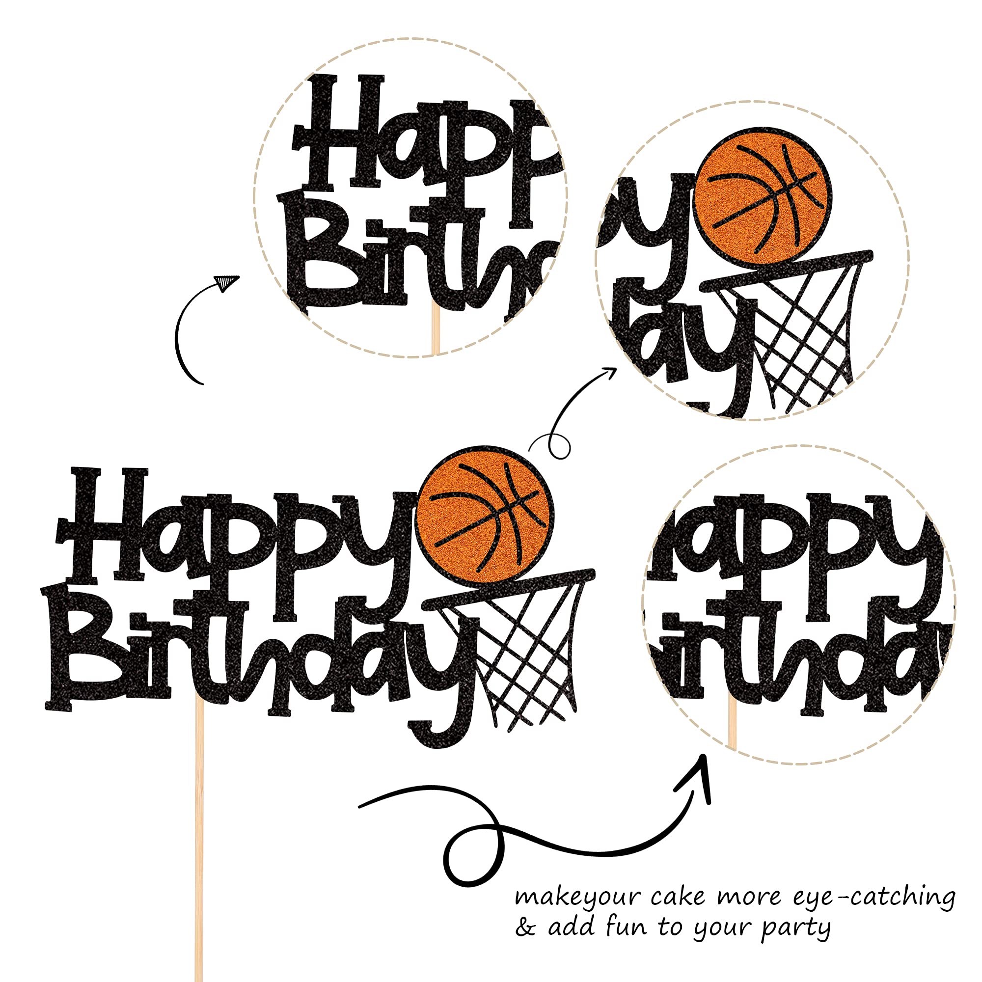 Glitzernder Basketball-Kuchenaufsatz 'Happy Birthday' – Perfekt Für Sport-Partys, Babypartys & Geburtstage