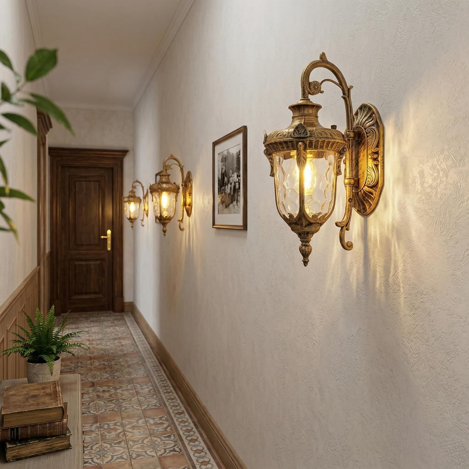 Rustic Wall Sconce Lighting,Lantern Porch Light with Hammered Glass Shade,Waterproof Outdoor Wall Light Fixtures for Garage Room H16.1 in x W9.4 in