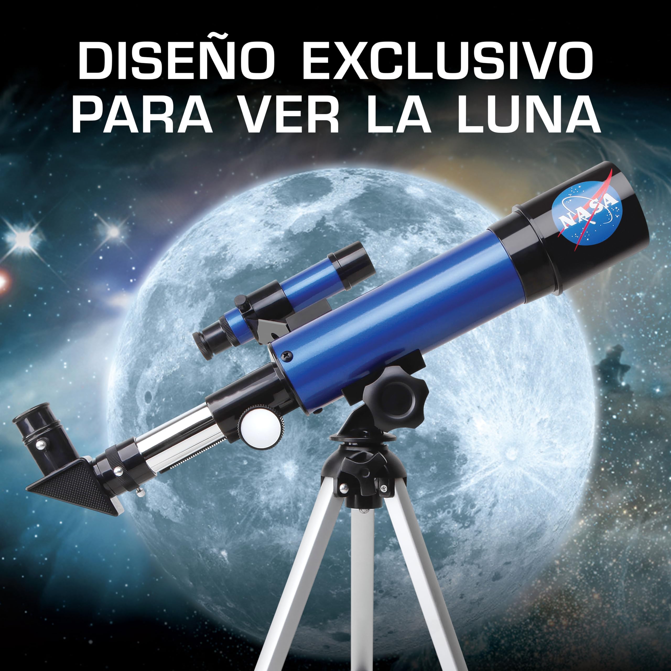 Blue Marble Telescopio Lunar NASA para Niños – 90x de Aumento, Incluye Dos Oculares, Trípode de Mesa y Buscador, Telescopio Infantil para la Luna, Astronomía y Espacio