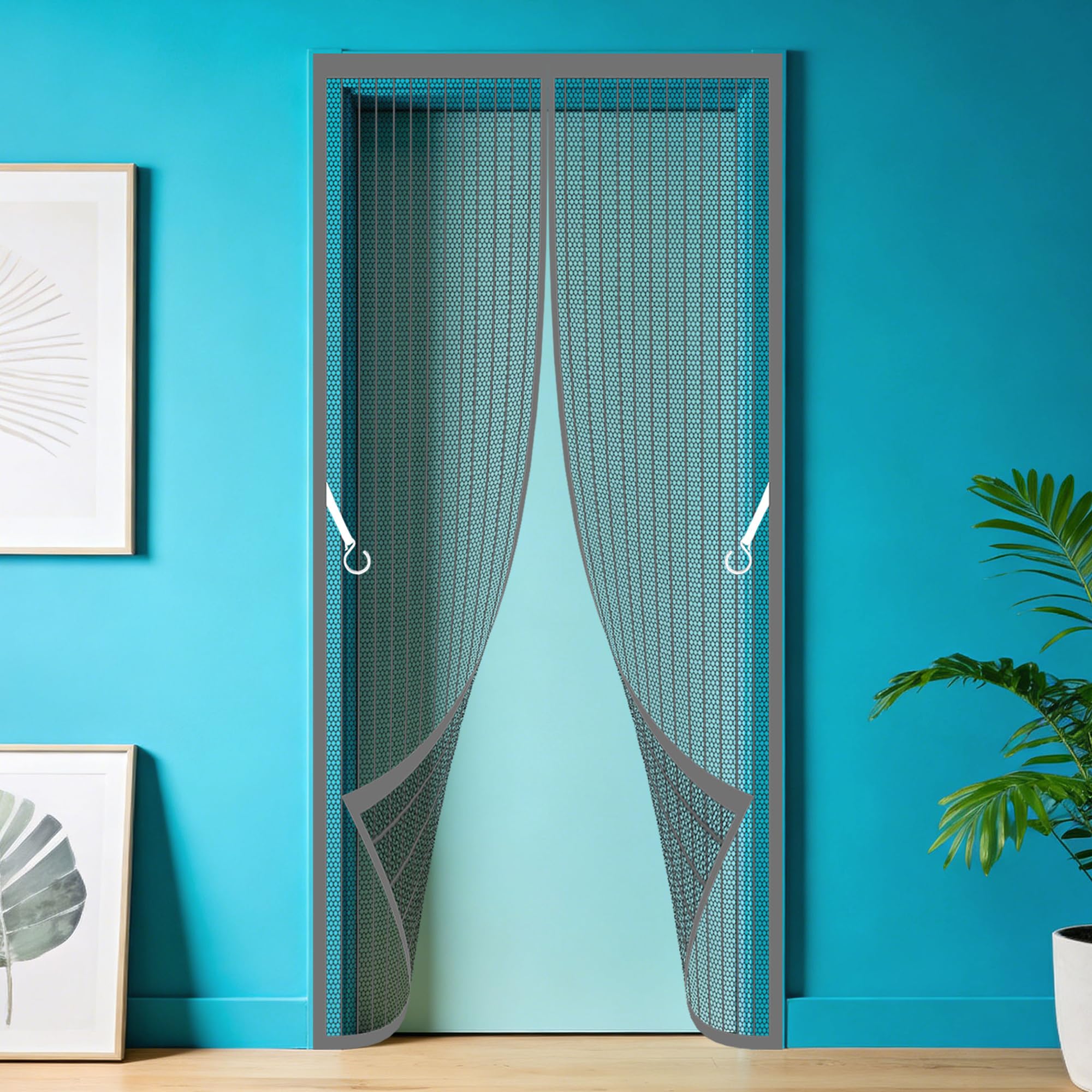 Door Screen 107 x 240 cm with Magnetic Closure Heavy Duty Self Sealing Mesh Keeps Bugs Out for Balcony Room, Bedroom, Kitchen, Children's Room, Single Sliding Room., Grey
