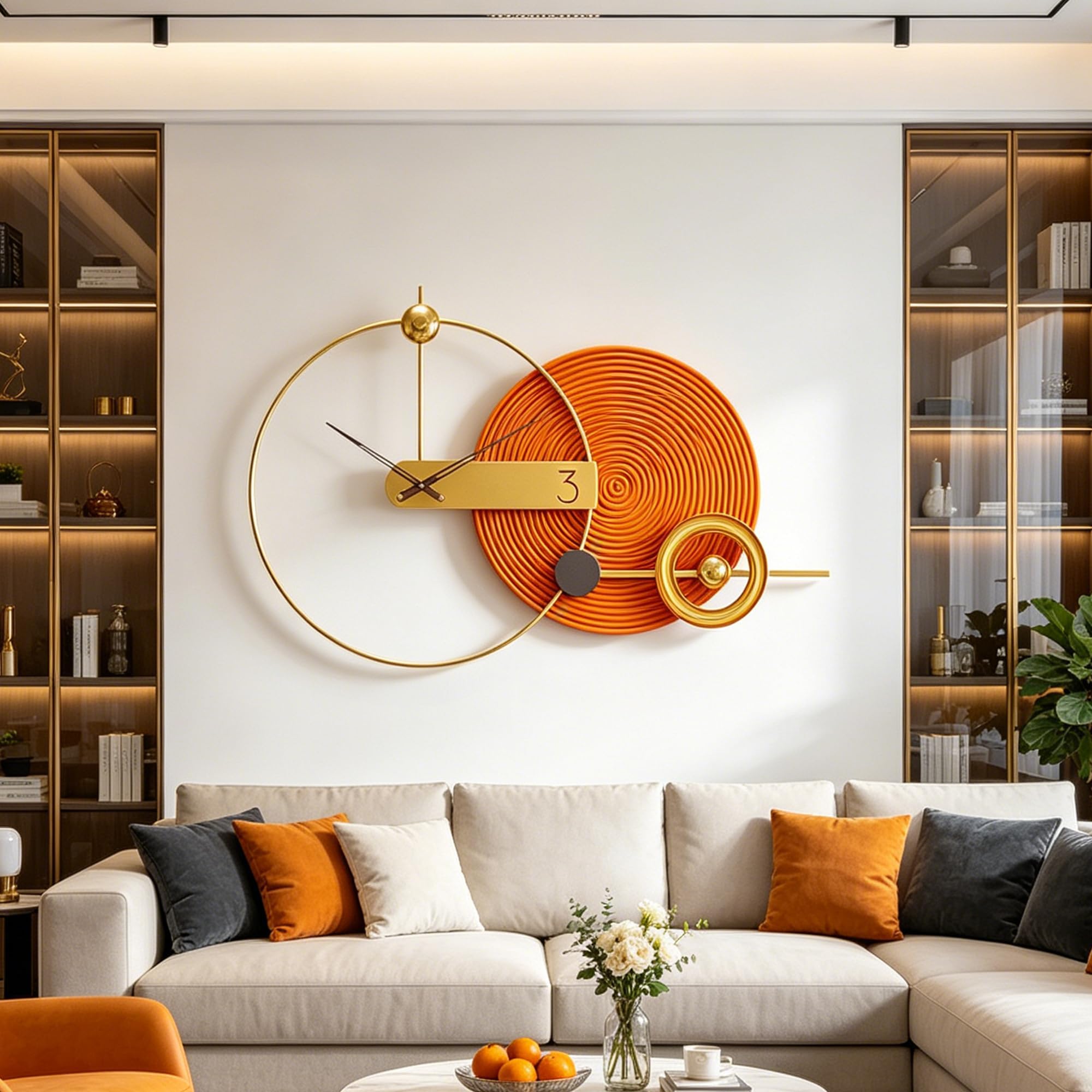 House Warming Gifts New Home - Large Gold Round Decorative Wall Clock Silent Boho Farmhouse Metal Digital Wall Art Decor Oversized Modern Decor for Living Room Office Bedroom Kitchen Hotel 40" × 25"
