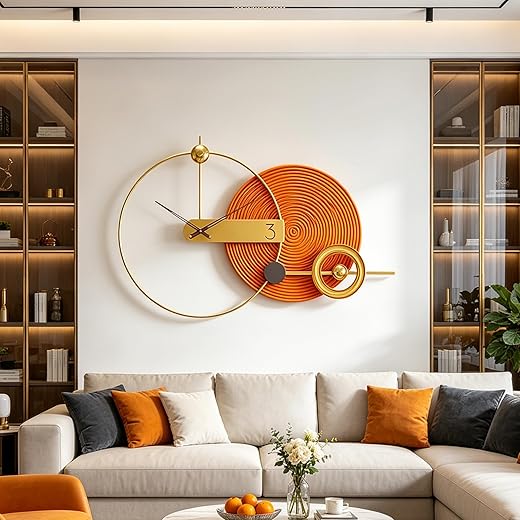 House Warming Gifts New Home - Large Gold Round Decorative Wall Clock Silent Boho Farmhouse Metal Digital Wall Art Decor Oversized Modern Decor for Living Room Office Bedroom Kitchen Hotel 40 × 25