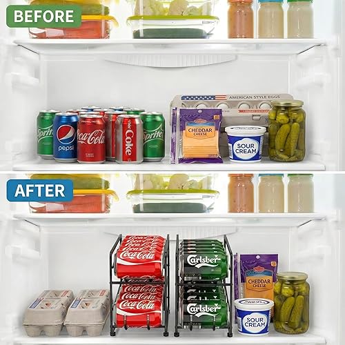 Miniatura 2 de Organizador de latas de soda, estante de almacenamiento, paquete de 2, dispensador de bebidas apilable, organizador para latas de soda, soporte para