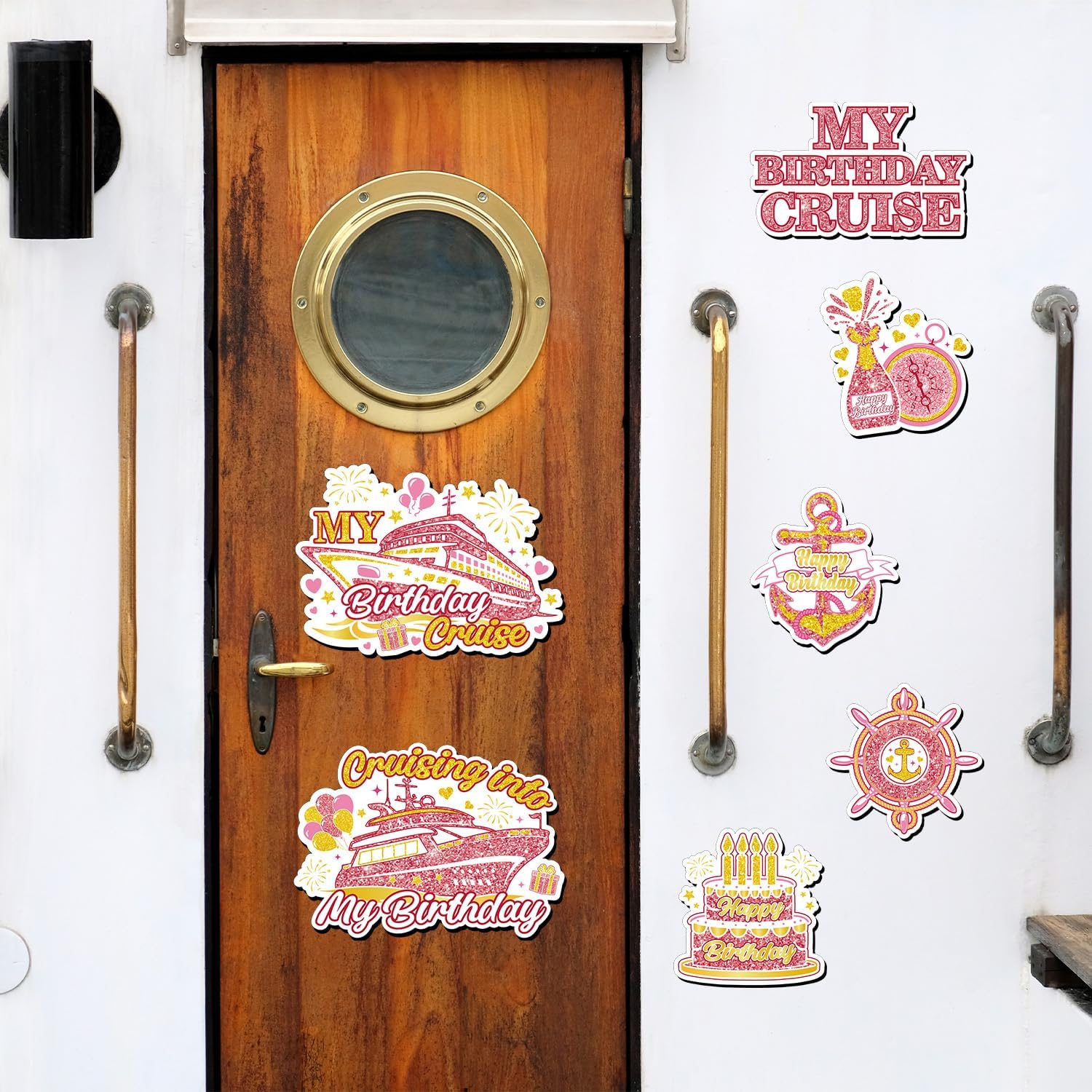 Birthday Cruise Door Decorations Magnetic - Cosmisun 7 Pcs Rose Gold Birthday Cruise Door Magnets Cruise Ship Door Decorations Happy Birthday Magnet Stickers for Carnival Cabin Party Stateroom Decor - Image 6