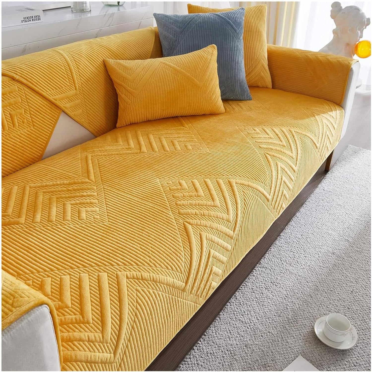 ZTGL Double Sided Quilted Sofa Cover, Furniture Protector, Washable Couch Cover, Universal Non Slip Sofa Slipcover, Super Soft Warm Plush Sectional Couch Cover,D,1 pc 90x210cm