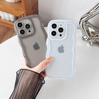 Caseative for iPhone 15 Pro Case, White | Solid Color Curly Wave Frame Clear Soft