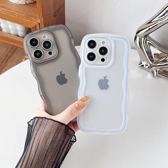 Caseative for iPhone 15 Pro Case, White | Solid Color Curly Wave Frame Clear Soft